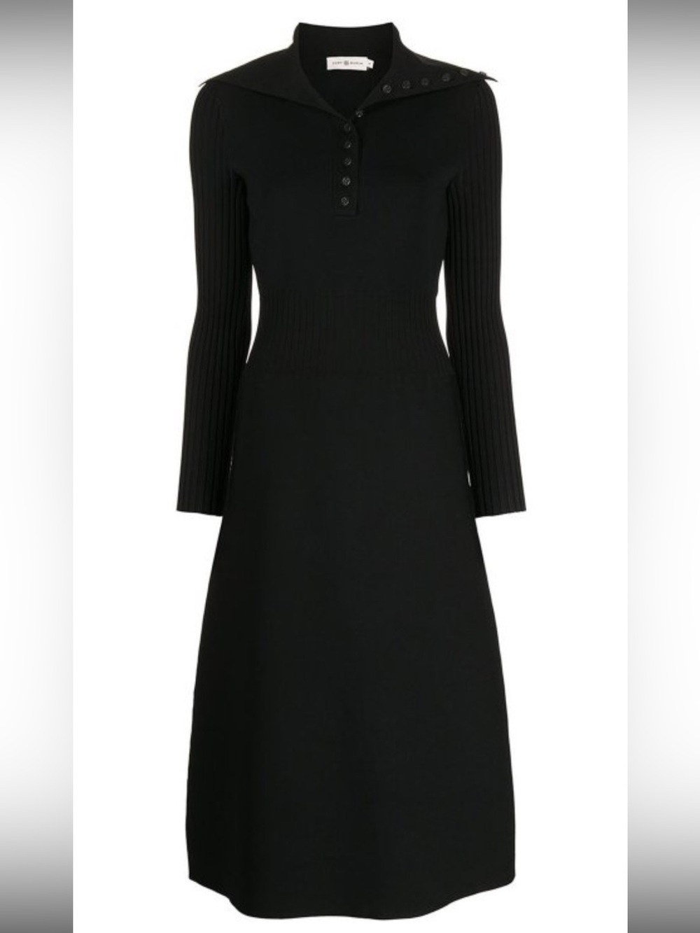 Tory Burch Ribbed Knitted Polo Dress in Black Medium
